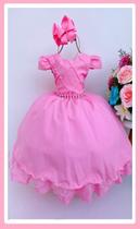 Vestido Infantil Festa Luxo Rosa Chicletes Nervura