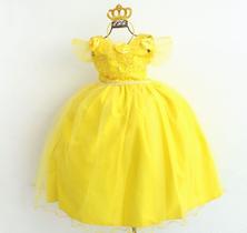 Vestido Infantil Festa Luxo Temático Bela E A Fera Com Coroa Vestido Infantil Festa Luxo Temático Bela E A Fera Com Coroa