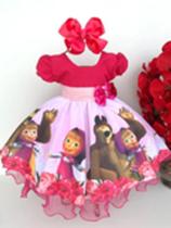 Vestido Infantil Festa Masha E O Urso Temáticos Cor Rosa Tamanho 3