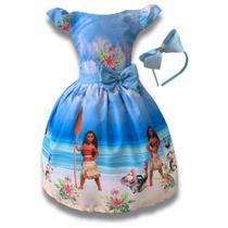Vestido Infantil Festa Moana Princesa Do Ocean C/tule Tiara