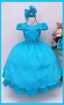 Vestido Infantil Festa Nervura Azul Turquesa