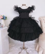 Vestido Infantil Festa Preto Wandinha, Halloween, Bruxinha - Charlotte Store