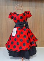 Vestido Infantil Festa Princesa Ladybug Minnie Vermelho Com Bolinhas Pretas