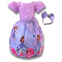 Vestido Infantil Festa Princesa Sofia Laço C/tule Tiara Vestido Infantil Festa Princesa Sofia Laço C/tule Tiara
