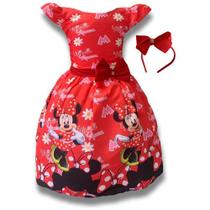 Vestido Infantil Festa Ratinha Mouse Vermelho C/tule Tiara