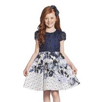 Vestido Infantil Festa Renda Azul Marinho e Saia Flores Azul e Rosa - Ninali Vestido Infantil Festa Renda Azul Marinho e Saia Flores Azul e Rosa - Ninali