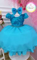 Vestido Infantil Festa Renda Azul Turquesa