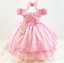 Vestido infantil festa rosa luxo com borboleta (tam 1 ao 4) cod.000278 - Jeito de menina