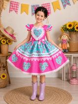 Vestido Infantil Festa Rosa Verde Coração Flores Babados Junino Fazenda Caipira Quadrilha São João Vestido Infantil Festa Rosa Verde Coração Flores Babados Junino Fazenda Caipira Quadrilha São João