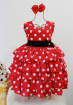 Vestido Infantil Festa Tema Minnie Vermelho Poa Luxo E Tiara