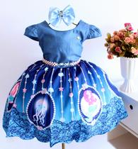 Vestido Infantil Festa Tema Sereia Jeans E Tiara Luxo Vestido Infantil Festa Tema Sereia Jeans E Tiara Luxo