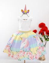 Vestido Infantil Festa Temática Unicórnio Luxo E Tiara Vestido Infantil Festa Temática Unicórnio Luxo E Tiara
