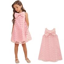 Vestido Infantil festa Tule Bordado Flores Rosa Infanti