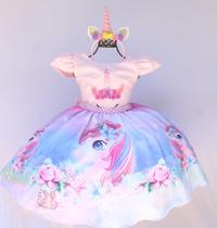 Vestido Infantil Festa Unicórnio Luxo E Tiara
