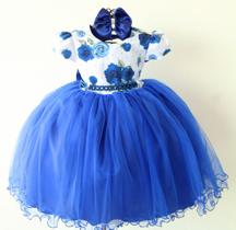 Vestido Infantil Floral Azul Royal Luxo E Tiara Vestido Infantil Floral Azul Royal Luxo E Tiara