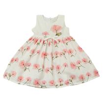 Vestido Infantil Floral Com Laço E Detalhe Em Pérolas