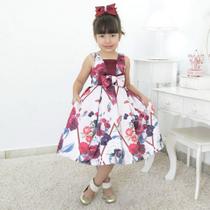 Vestido Infantil floral com rosas marsala e borboletas Vestido Infantil floral com rosas marsala e borboletas