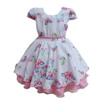Vestido Infantil Floral Estampado Rosa Borboleta Temático