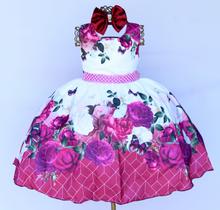 Vestido Infantil Floral Marsala Luxo E Tiara