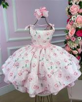 Vestido Infantil Floral Rosa Bebê Festa Luxo - Confeccionado em Tecido Misto Vestido Infantil Floral Rosa Bebê Festa Luxo - Confeccionado em Tecido Misto