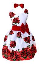 Vestido Infantil Floral Rosas C/ Vermelho