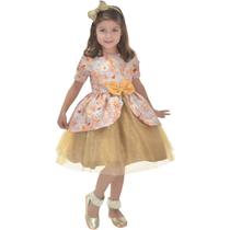 Vestido Infantil Floral Tule Dourado Glitter: Natal, Casamento e Formatura