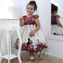 Vestido infantil floral vinho e off