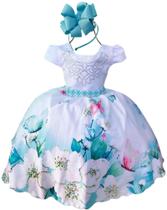 Vestido Infantil Florido Floral Verde e Rosa Perfeito para Princesa Festa Casamento