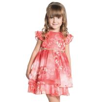 Vestido Infantil Florido Vermelho com Cinto Strass Ninali Vestido Infantil Florido Vermelho com Cinto Strass Ninali