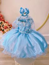 Vestido Infantil Frozen C/ Capa e Laço Princesas Luxo Festas