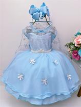 Vestido Infantil Frozen Com Capa Luxo Festas de Princesas