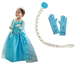 Vestido Infantil Frozen Elza Festa Luxo com luva e trança
