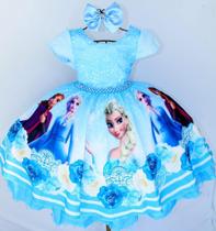 Vestido Infantil Frozen Festa Temática E Tiara