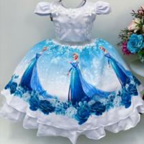 Vestido infantil frozen princesa aplique gelo festas