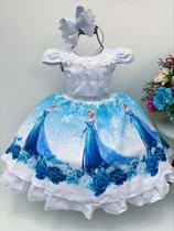 Vestido infantil frozen princesa aplique gelo festas luxo temático
