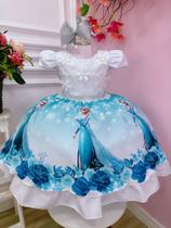 Vestido Infantil Frozen Princesa Aplique Gelo Festas - tematicos