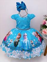 Vestido Infantil Frozen Princesa Gelo Olaf C/ Pérolas Festa Luxo Tematico