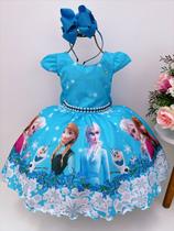 Vestido Infantil Frozen Princesa Gelo Olaf C/ Pérolas Luxo super luxo festa RO3106AZ