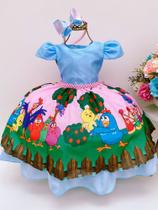 Vestido Infantil Galinha Pintadinha Azul Cinto Pérolas C/ Tiara - tam 1