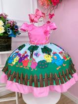 Vestido Infantil Galinha Pintadinha Rosa Chiclete Luxo festa RO1010RH