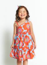 Vestido Infantil Gira Gira Florzinha Laranja Ombro Só Alphabeto