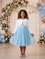 Vestido Infantil Glitter Godê Azul Claro + Casaquinho Bolero Branco Cor:Azul ClaroTamanho:01