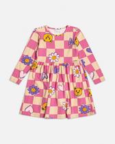 Vestido Infantil Grid de Ursinhos Xadrez Rosa Momi