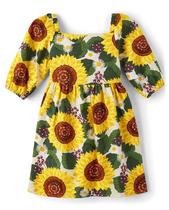 Vestido infantil Gymboree, manga curta, girassóis casuais, tamanho 7