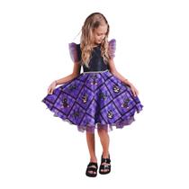 Vestido Infantil Halloween Xadrez Roxo com Brilho