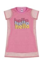 Vestido Infantil Hello Rosa Com Tule Brilhoso - Didiene