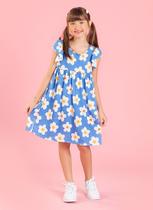 Vestido Infantil Horizonte Com Manga Babado Margaridas