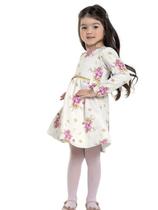 Vestido Infantil Inverno, Floral, com Cinto - Fakini Playground