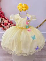 Vestido Infantil Jardim Encantado Amarelo Aplique Borboletas Luxo Festa Vestido Infantil Jardim Encantado Amarelo Aplique Borboletas Luxo Festa