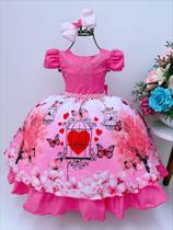 Vestido Infantil Jardim Encantado Borboletas Rosa Luxo - tamanho 2